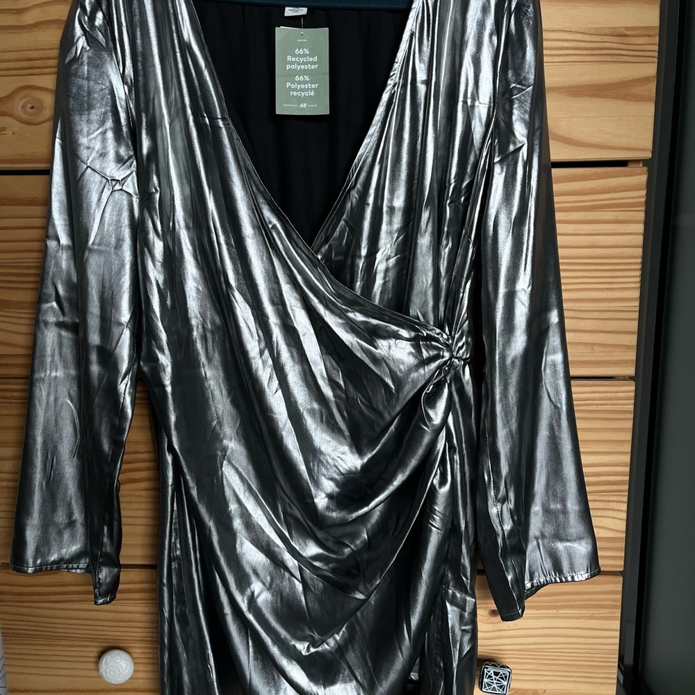 H&M Shiny Silver Wrap Dress